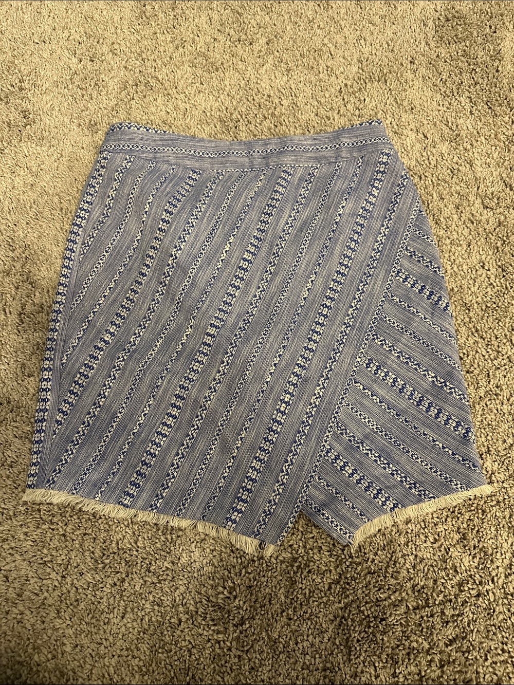 LOFT Blue Striped Fringe-Hem Skort